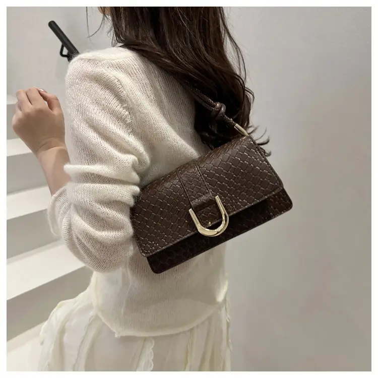 Black Textured Shoulder Bag with Gold Hardware — feature 12