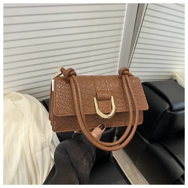 Black Textured Shoulder Bag with Gold Hardware — feature 24