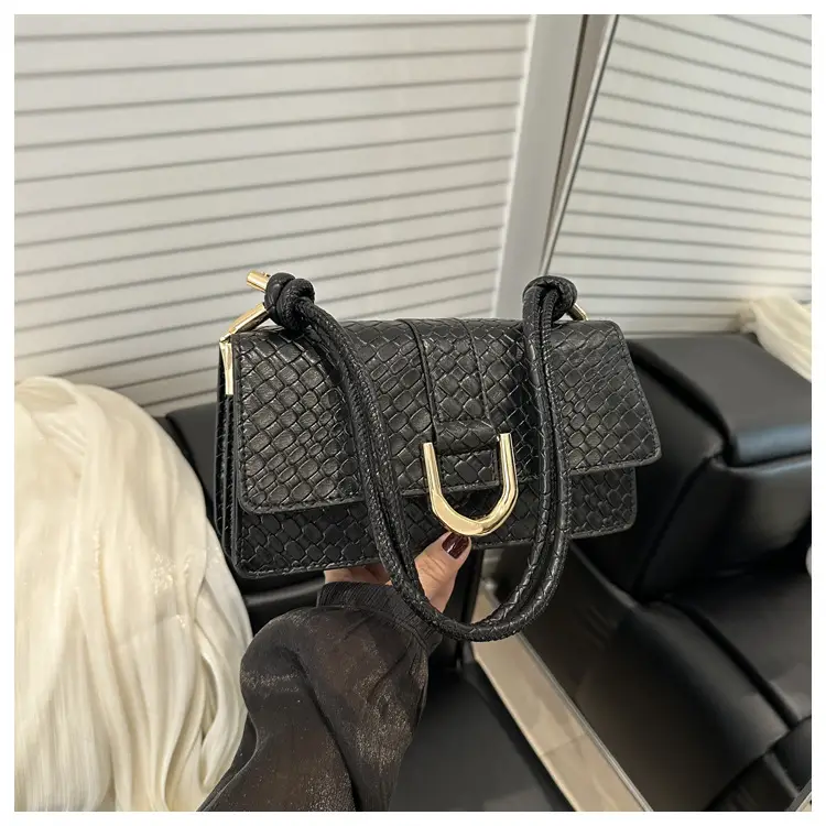 Black Textured Shoulder Bag with Gold Hardware — feature 25