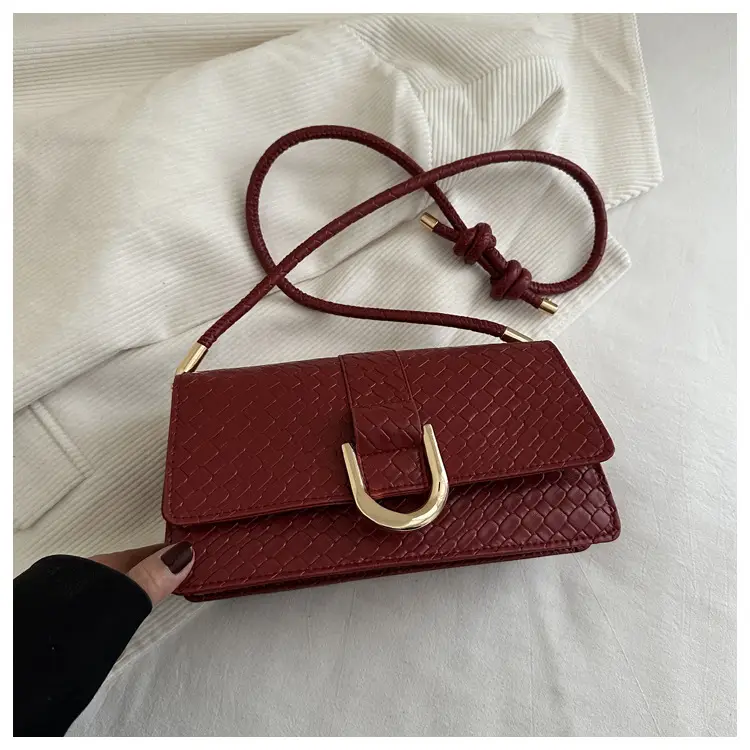 Black Textured Shoulder Bag with Gold Hardware - Image 3