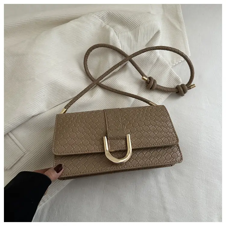 Black Textured Shoulder Bag with Gold Hardware - Image 4