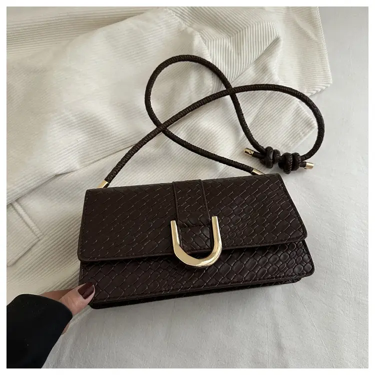 Black Textured Shoulder Bag with Gold Hardware - Image 5