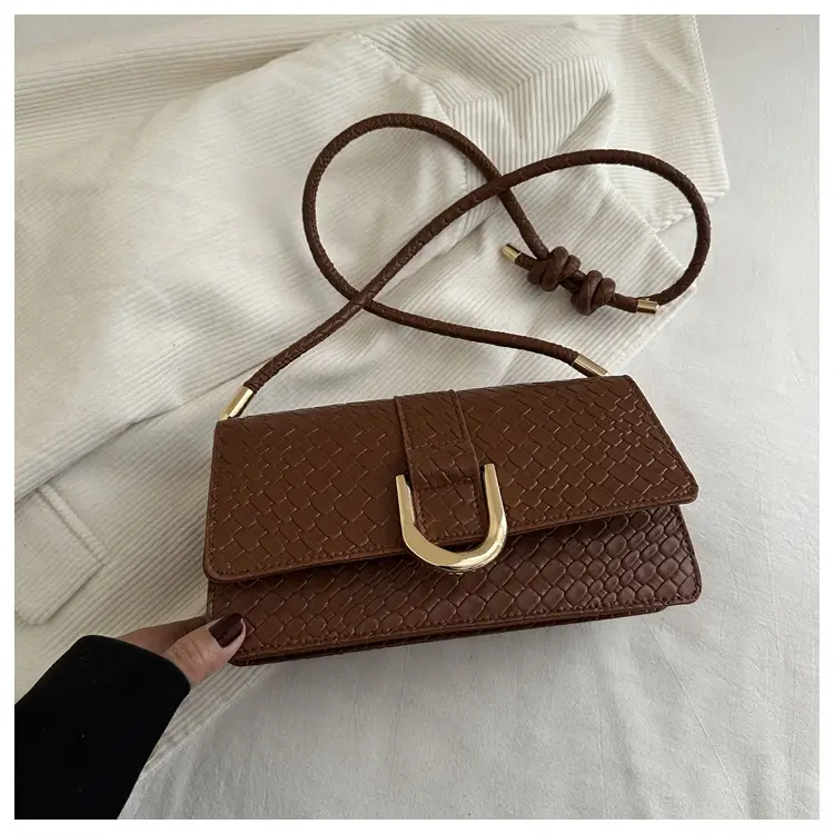 Black Textured Shoulder Bag with Gold Hardware - Image 6