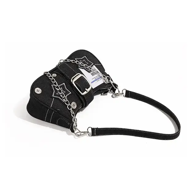 Blue Star Denim Underarm Bag with Chain Strap