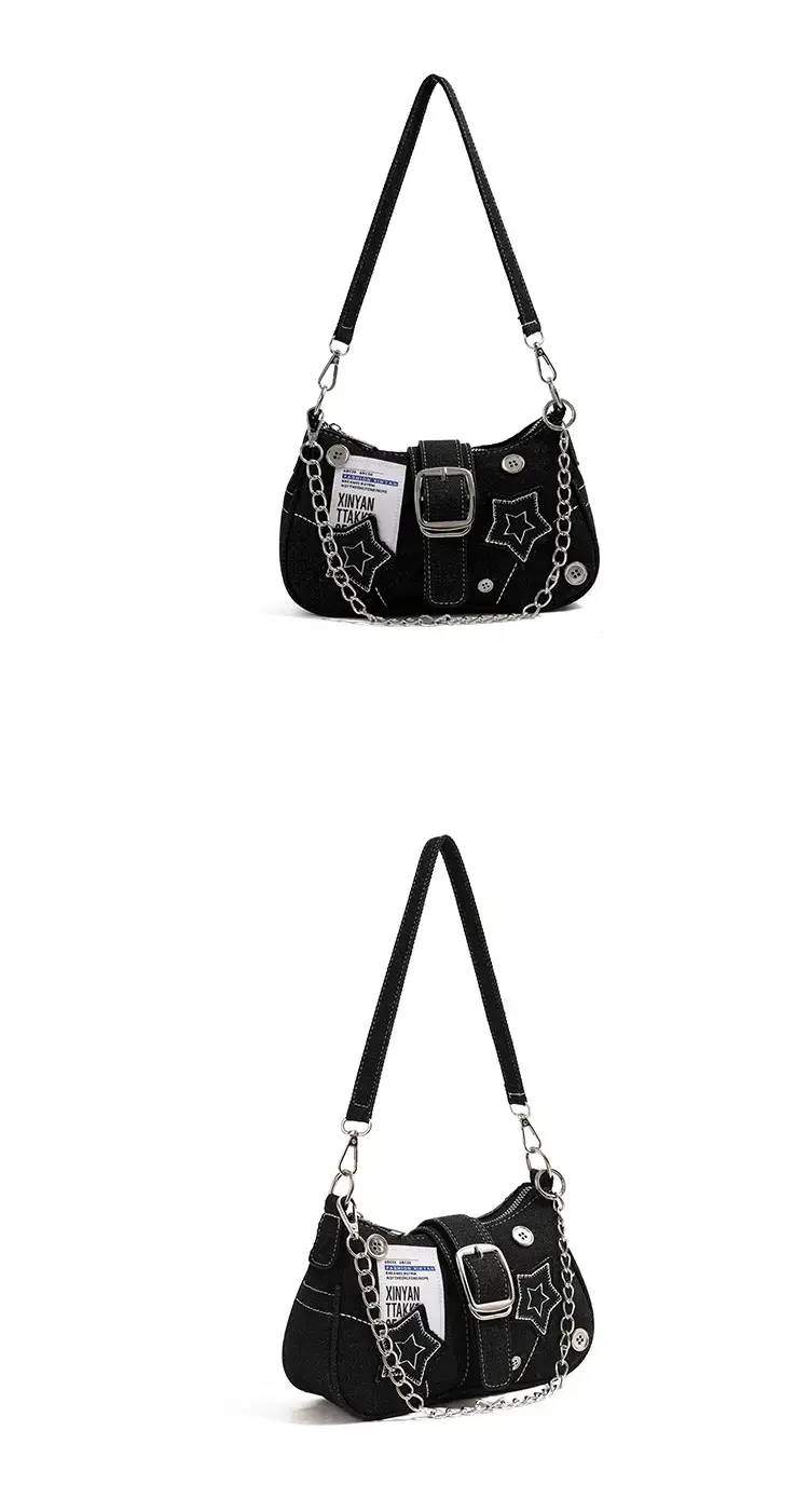 Blue Star Denim Underarm Bag with Chain Strap — feature 10