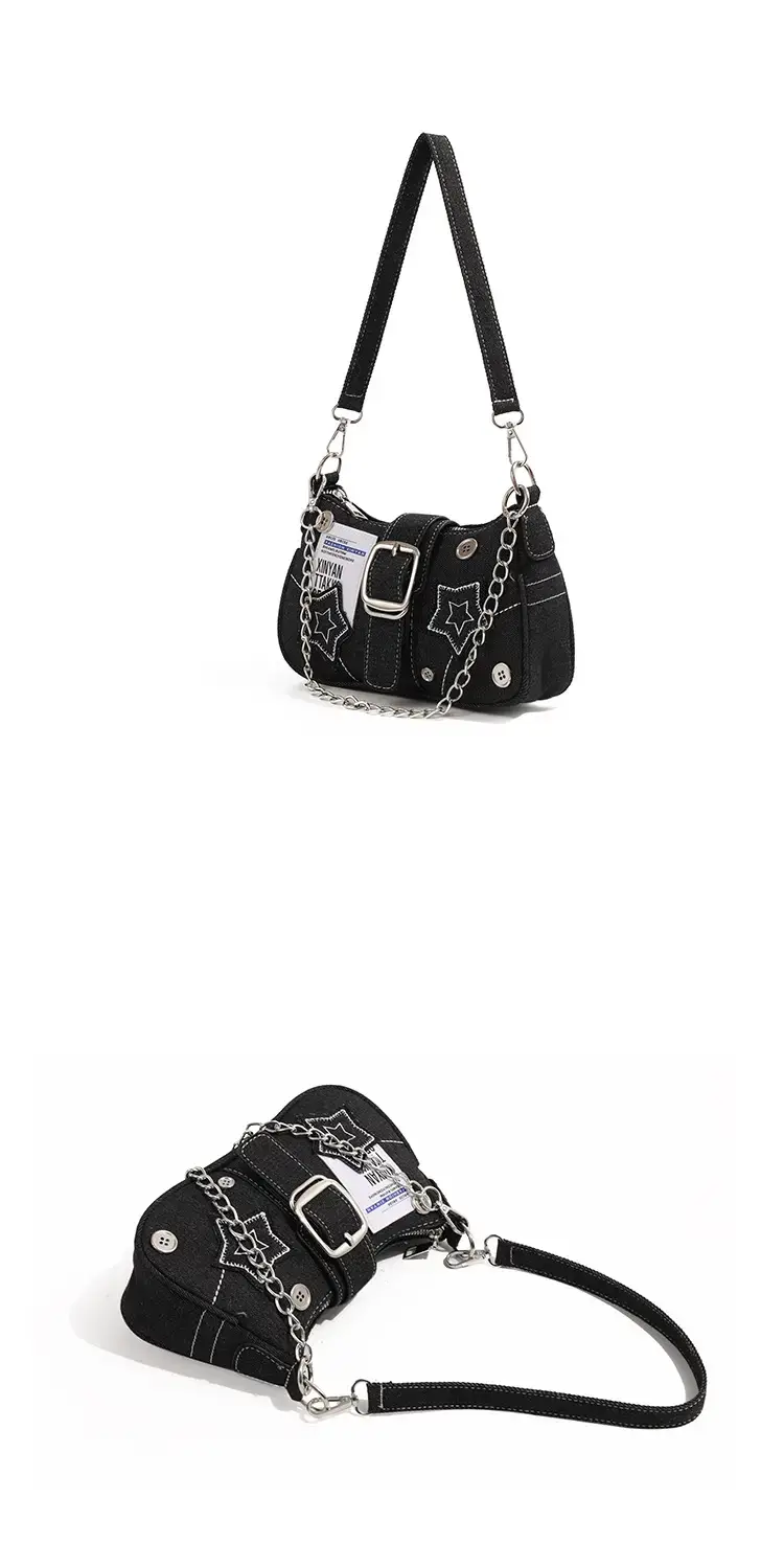 Blue Star Denim Underarm Bag with Chain Strap — feature 11