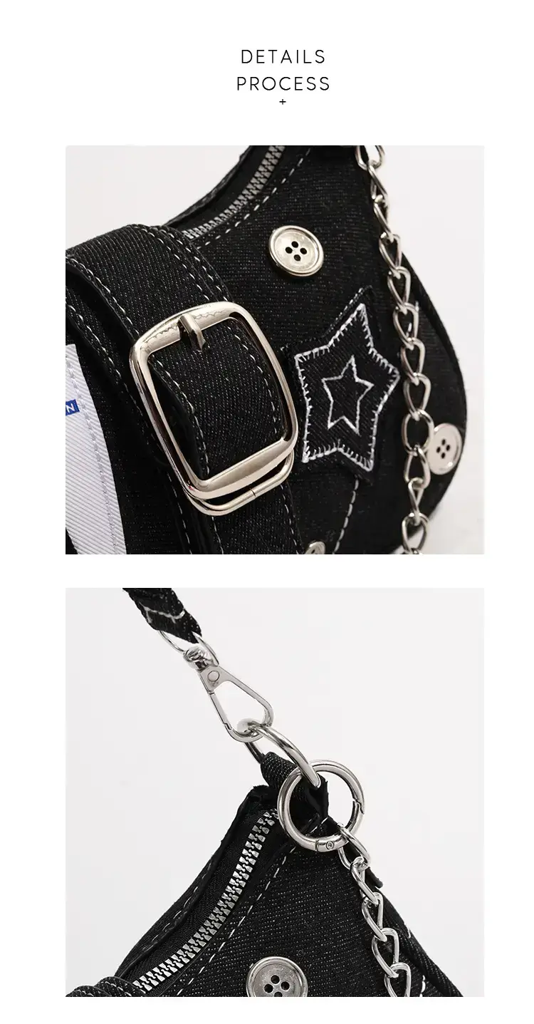 Blue Star Denim Underarm Bag with Chain Strap — feature 3