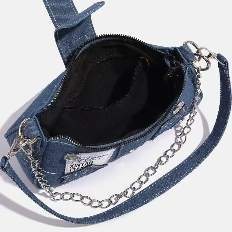 Blue Star Denim Underarm Bag with Chain Strap — feature 8
