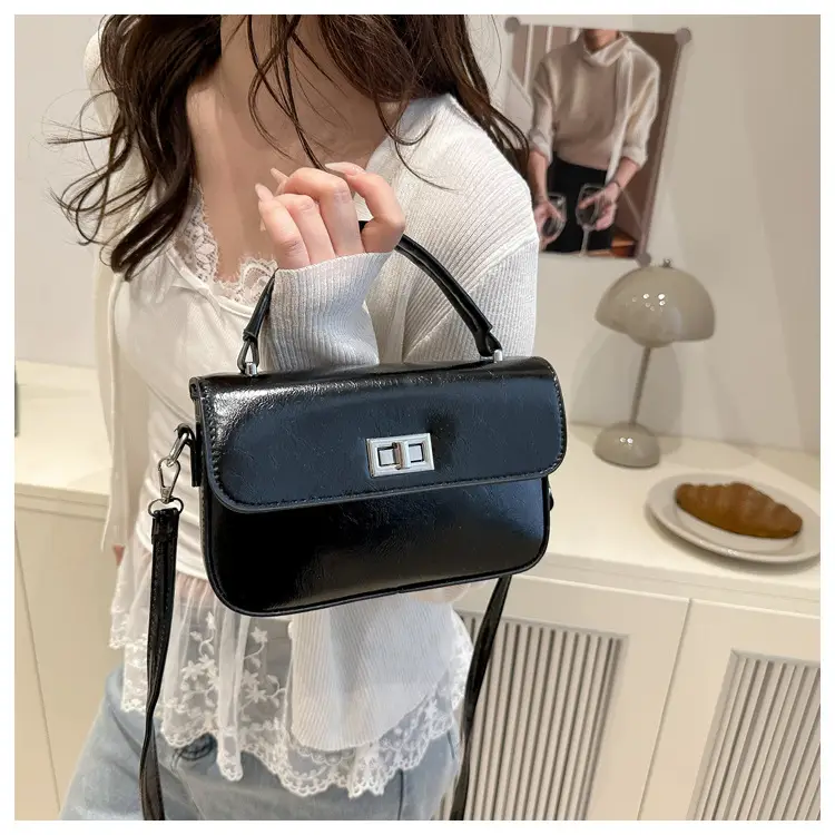 White Textured Small Square Women's Bag — feature 10