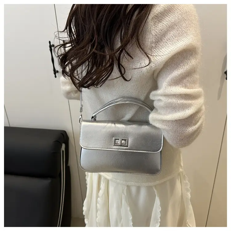 White Textured Small Square Women's Bag — feature 12