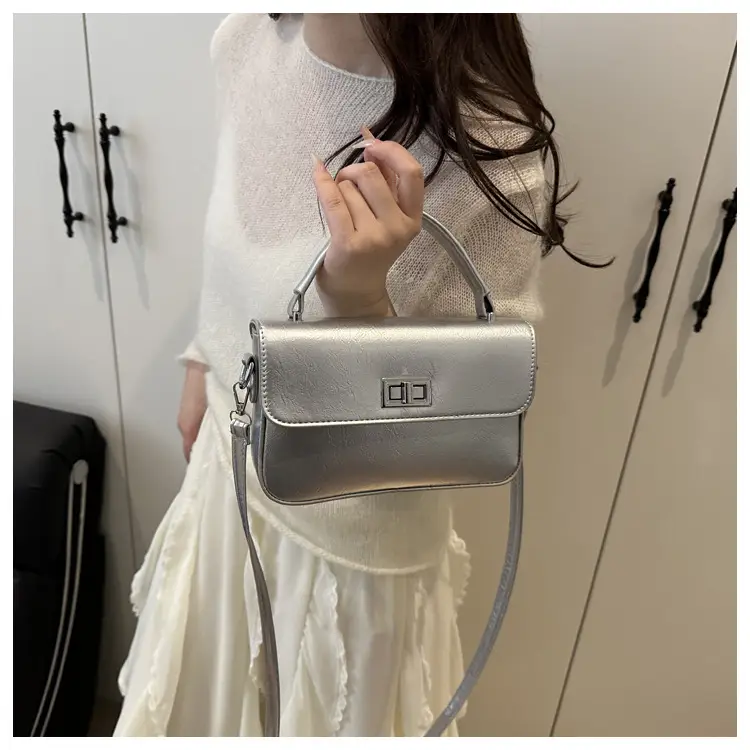 White Textured Small Square Women's Bag — feature 14