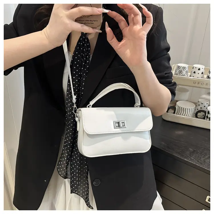 White Textured Small Square Women's Bag — feature 18