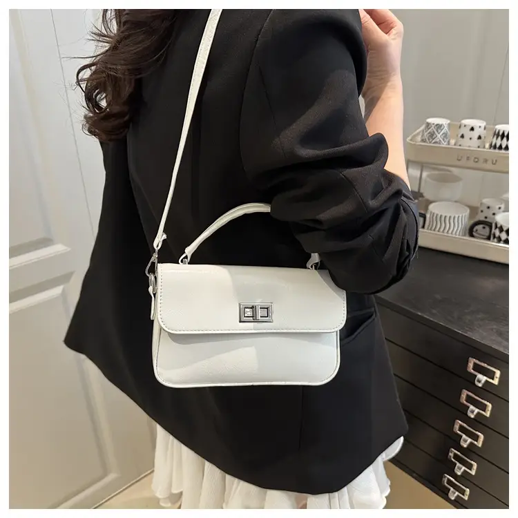 White Textured Small Square Women's Bag — feature 19