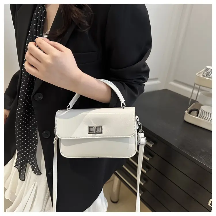 White Textured Small Square Women's Bag — feature 20