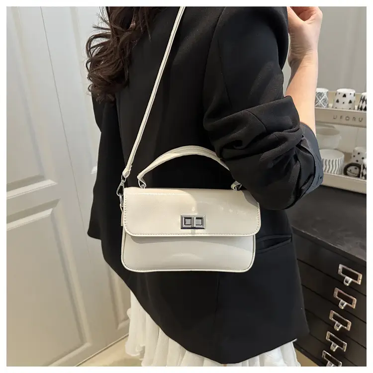 White Textured Small Square Women's Bag — feature 21