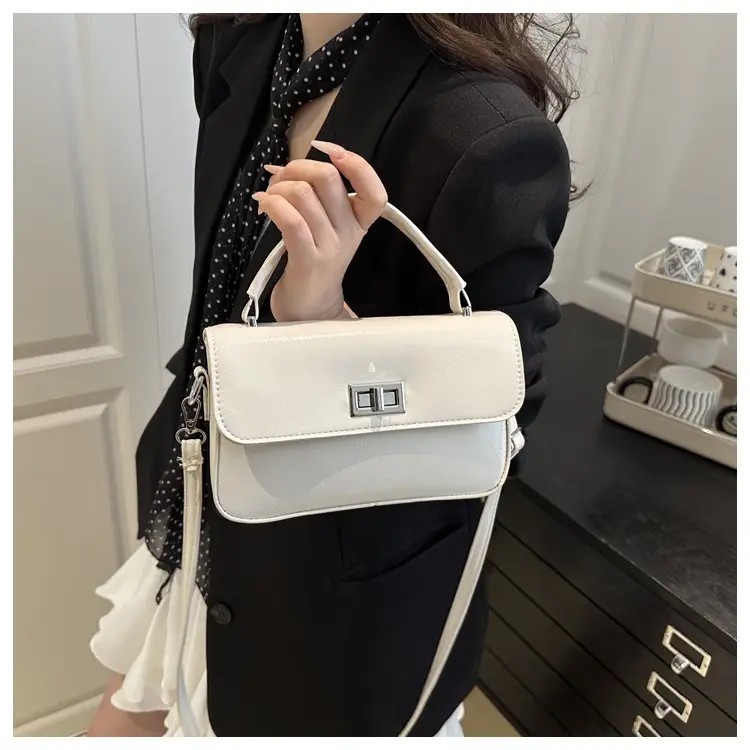 White Textured Small Square Women's Bag — feature 22