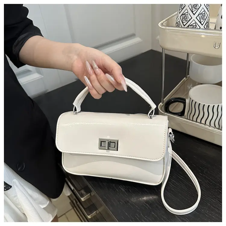White Textured Small Square Women's Bag — feature 23