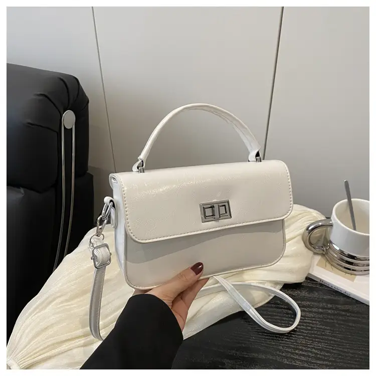 White Textured Small Square Women's Bag — feature 27