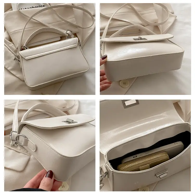 White Textured Small Square Women's Bag — feature 8