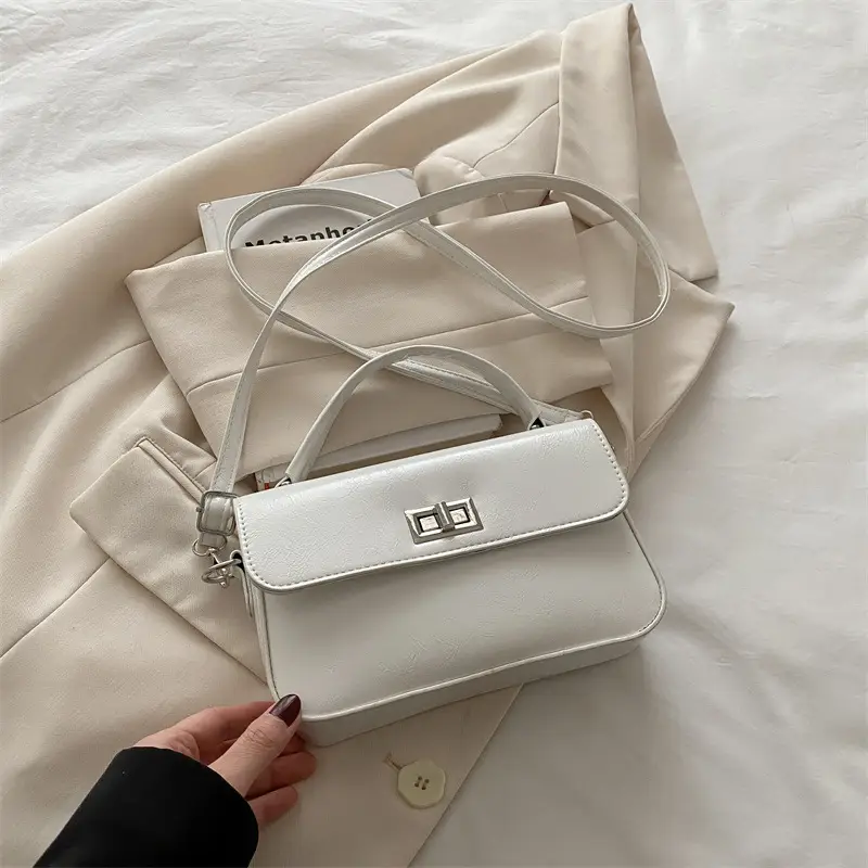 White Textured Small Square Women's Bag