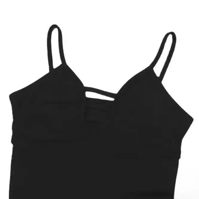 Black Knitted Strap Bodycon Tank Top for Women
