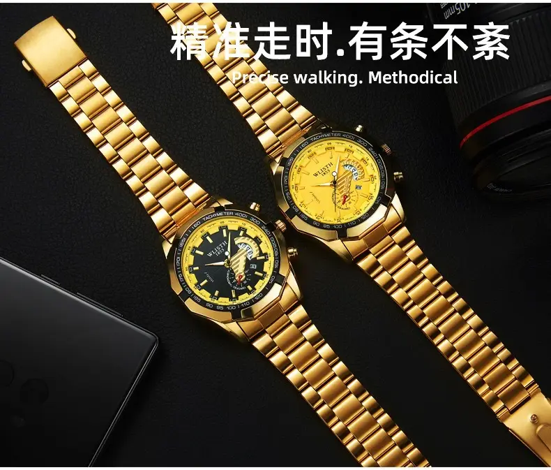 Men's Gold Waterproof Chronograph Watch with Large Dial — feature 1