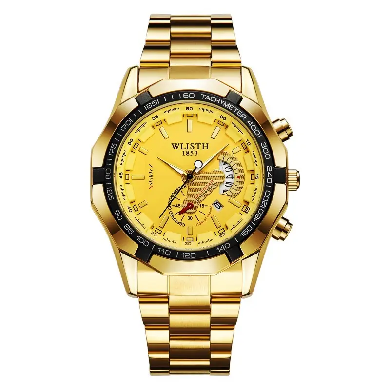 Men's Gold Waterproof Chronograph Watch with Large Dial - Image 6