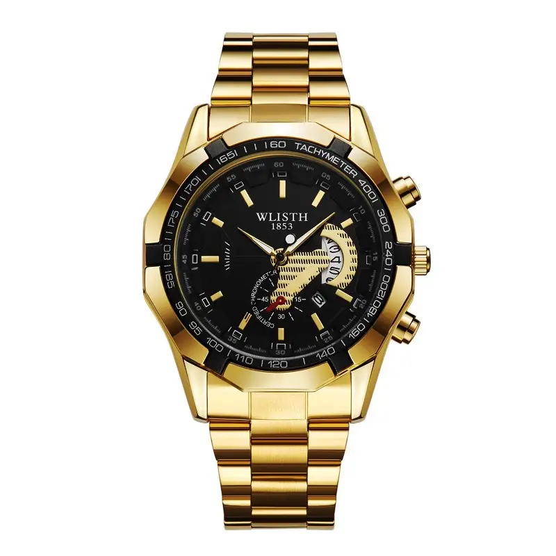 Men's Gold Waterproof Chronograph Watch with Large Dial - Image 8