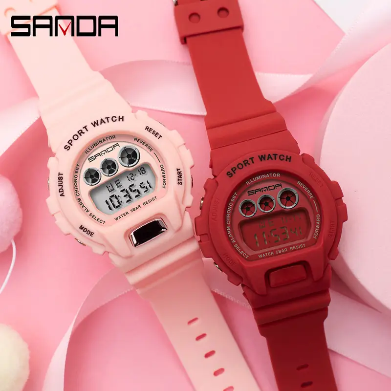 Sanda Youth LED Digital Watch Pink Red Sport Watch - Image 5