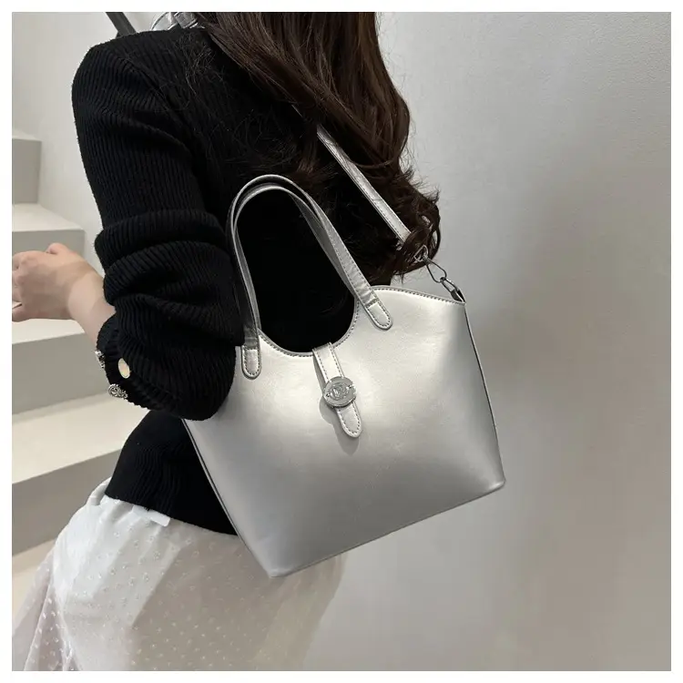 Pink Textured Handheld Bucket Bag for Women — feature 13