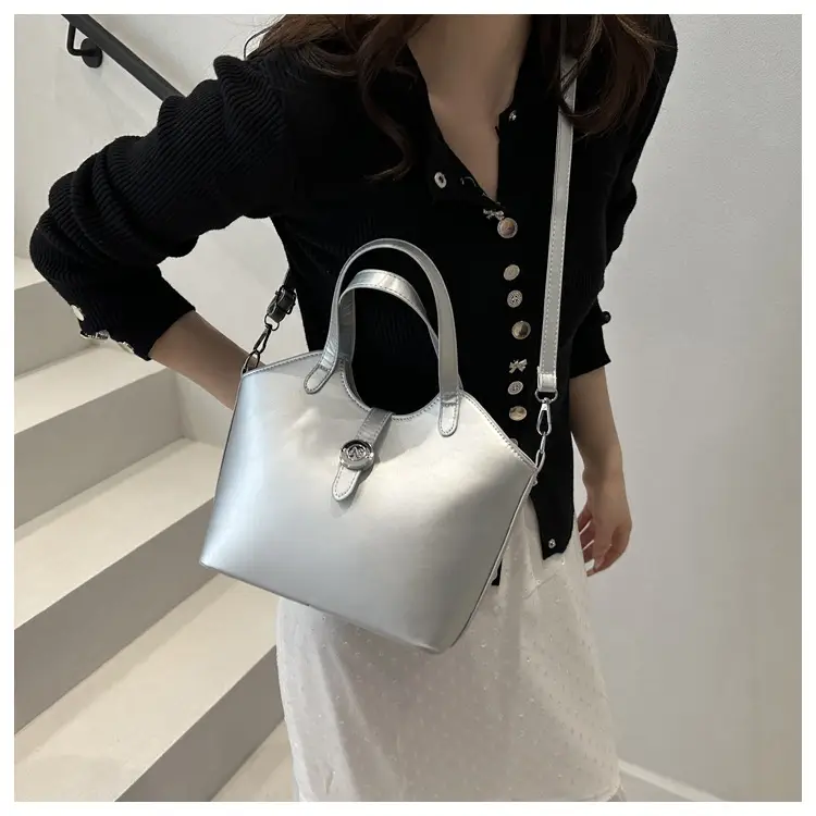 Pink Textured Handheld Bucket Bag for Women — feature 14