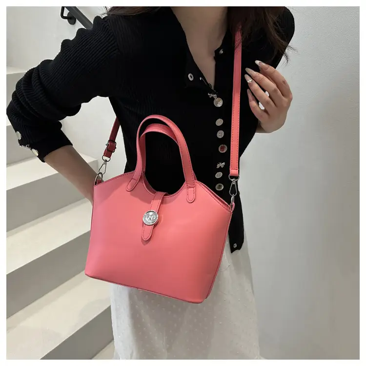 Pink Textured Handheld Bucket Bag for Women — feature 16