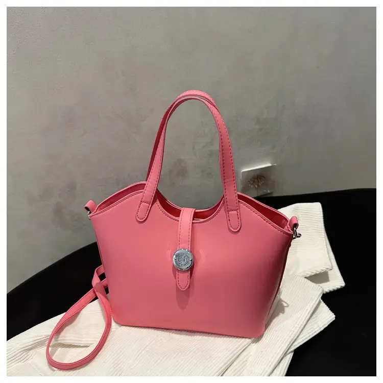 Pink Textured Handheld Bucket Bag for Women — feature 23