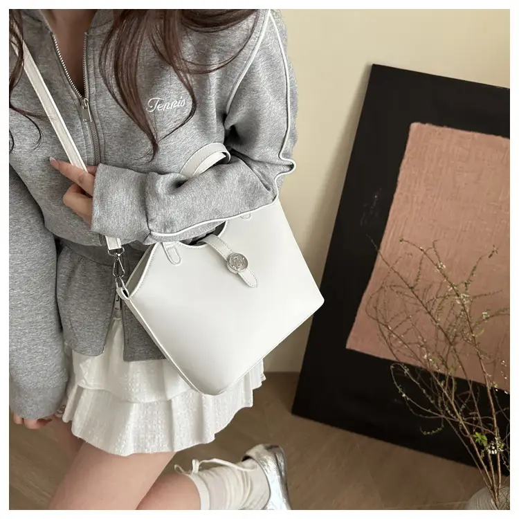 Pink Textured Handheld Bucket Bag for Women — feature 7
