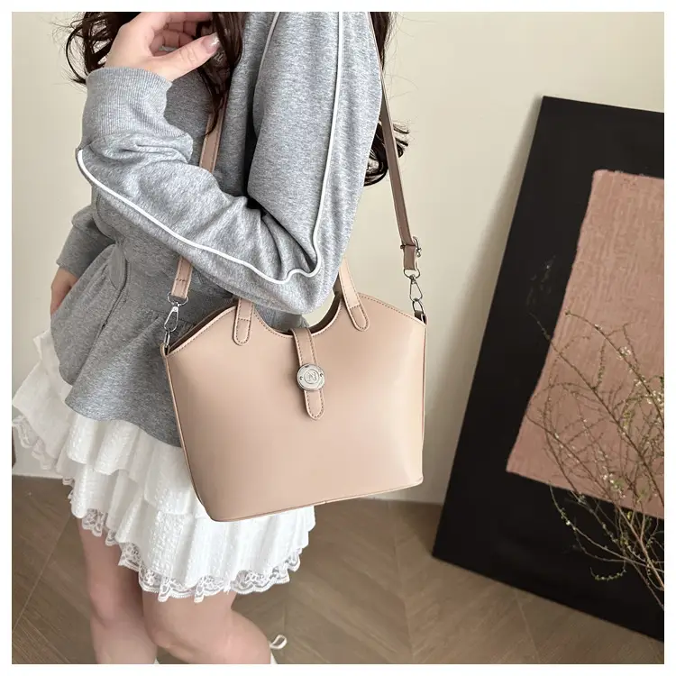 Pink Textured Handheld Bucket Bag for Women — feature 9