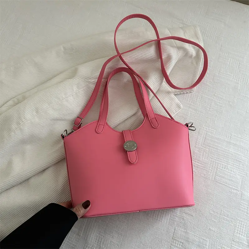 Pink Textured Handheld Bucket Bag for Women - Image 3