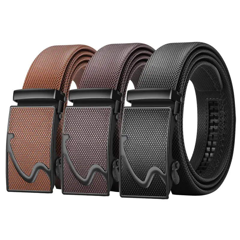 Men's Brown Leather Automatic Buckle Belt - Image 19