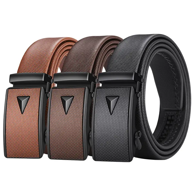 Men's Brown Leather Automatic Buckle Belt — feature 1