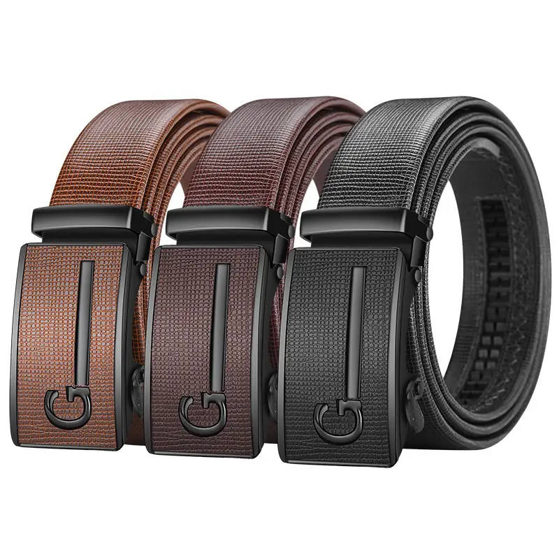 Men's Brown Leather Automatic Buckle Belt — feature 2