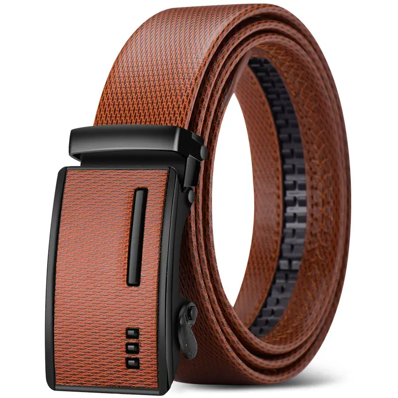 Men's Brown Leather Automatic Buckle Belt - Image 11