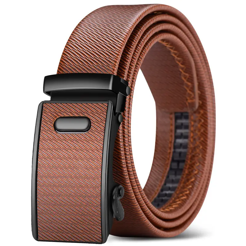 Men's Brown Leather Automatic Buckle Belt - Image 14