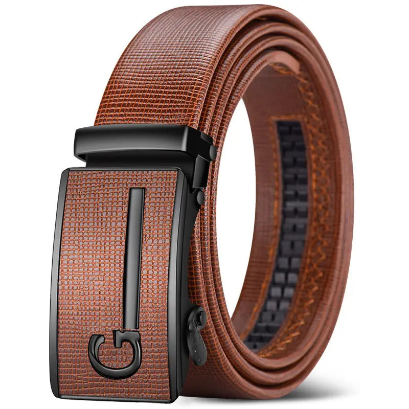 Men's Brown Leather Automatic Buckle Belt - Image 5
