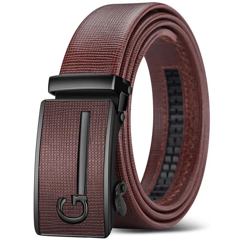 Men's Brown Leather Automatic Buckle Belt - Image 6