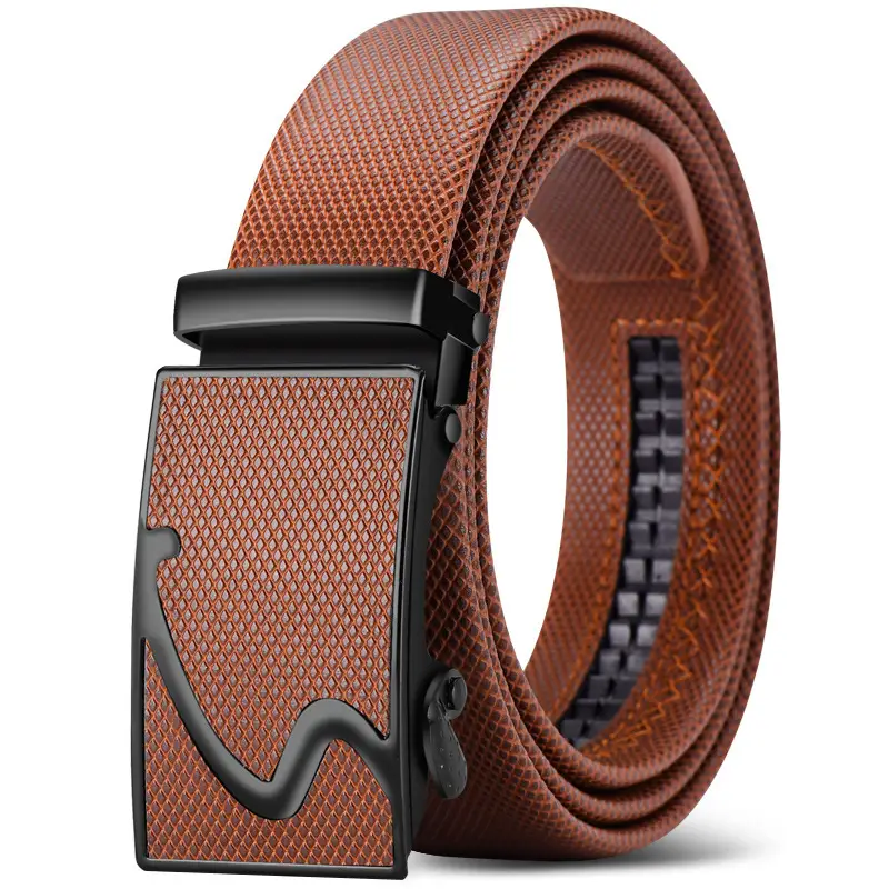 Men's Brown Leather Automatic Buckle Belt - Image 8