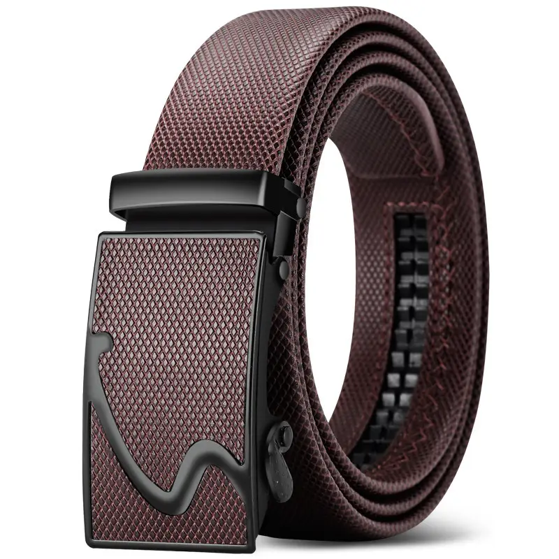 Men's Brown Leather Automatic Buckle Belt - Image 9