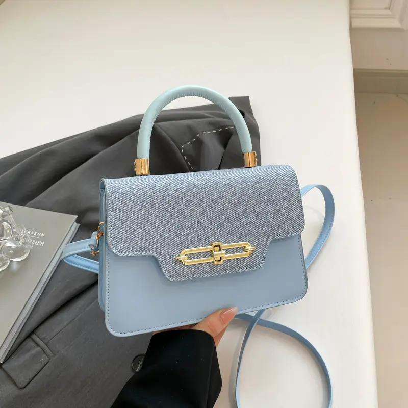 Light Blue Lock Buckle Crossbody Bag for Women - Image 5