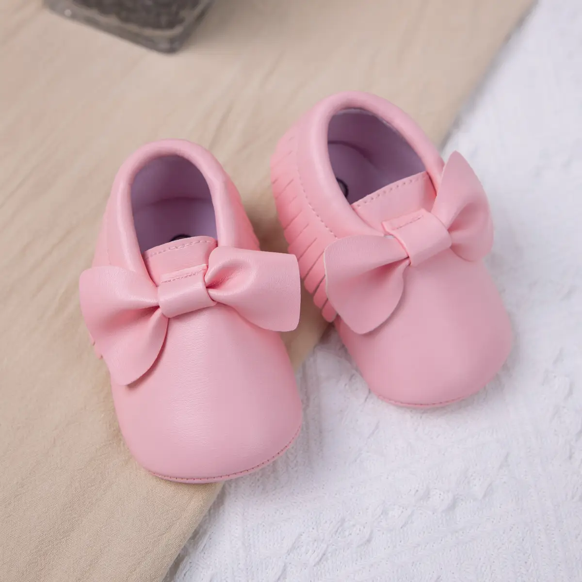 Gold Tassel Bow Slip-On Baby Shoes 0-1Yr Soft Soled