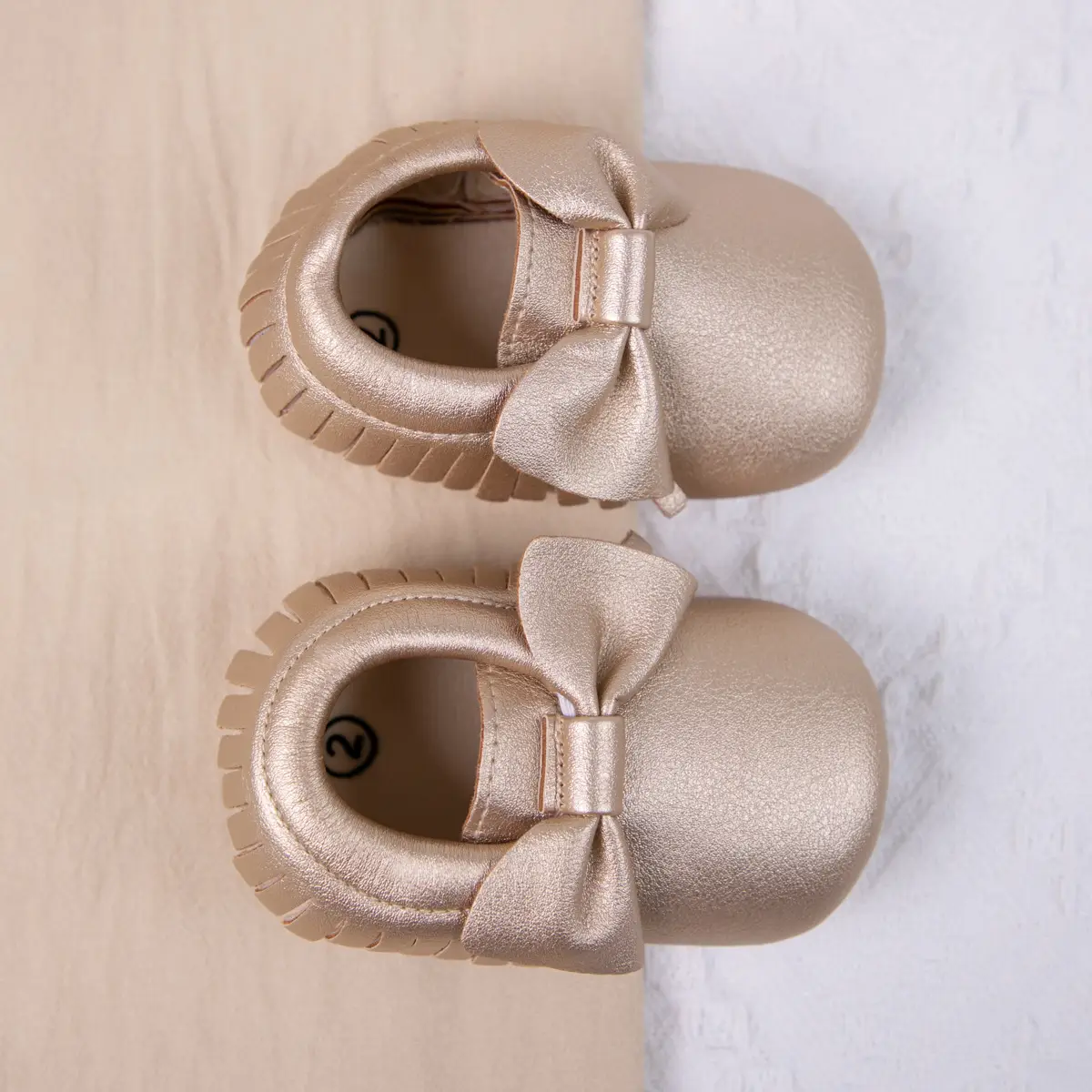 Gold Tassel Bow Slip-On Baby Shoes 0-1Yr Soft Soled