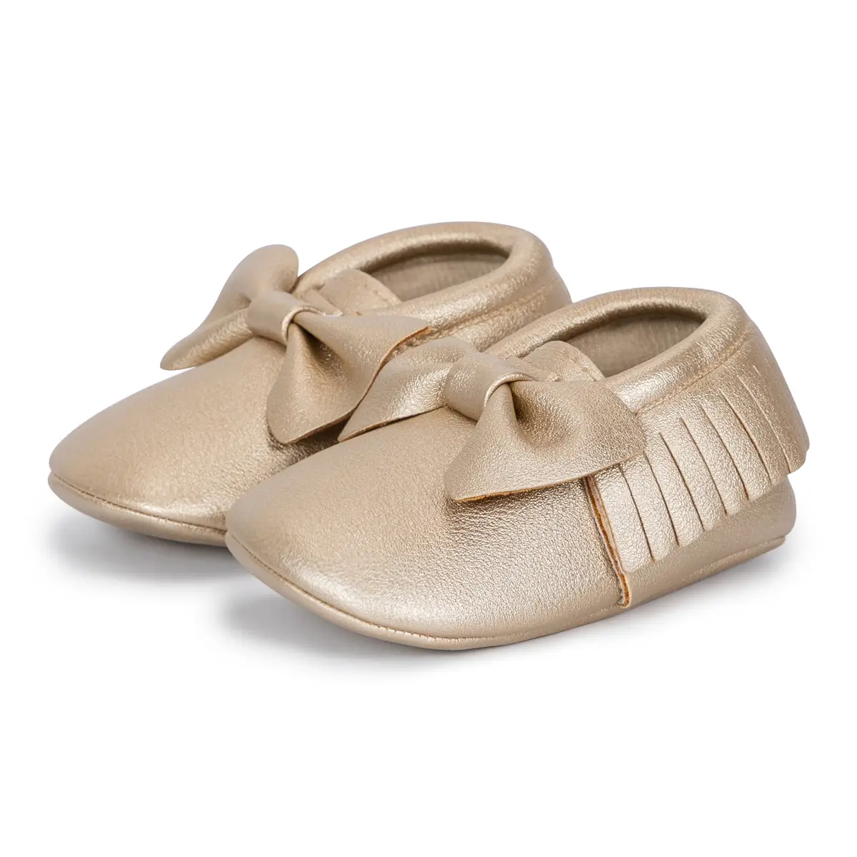 Gold Tassel Bow Slip-On Baby Shoes 0-1Yr Soft Soled