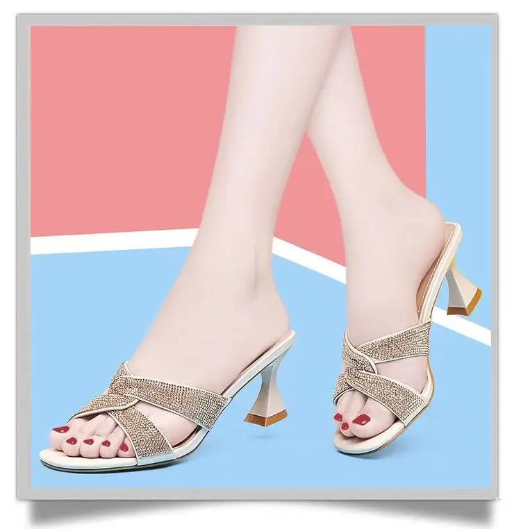 Women Rhinestone Mid Heel Sandals 2025 Summer — feature 10